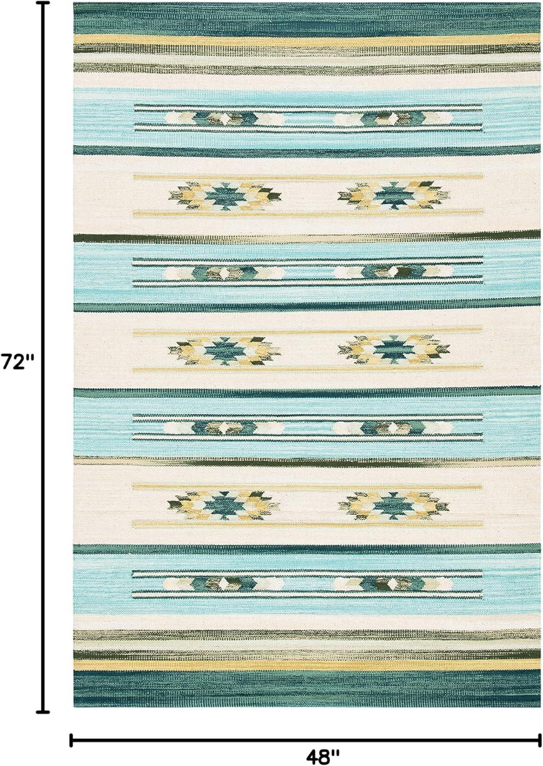 SAFAVIEH Cotton Kilim Faris Southwestern Cotton Area Rug, Aqua/Ivory, 4' x 6'