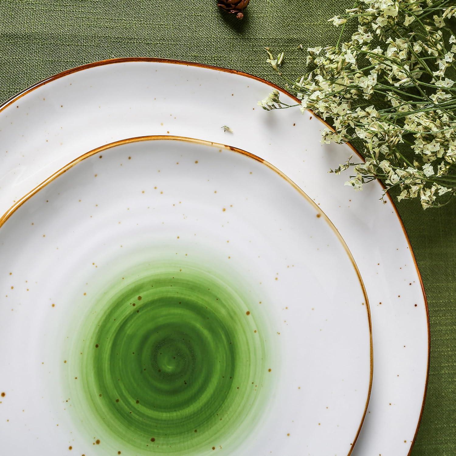 Christian Siriano Luma 32-Piece Dinnerware Set Porcelain, Service for 8, Green