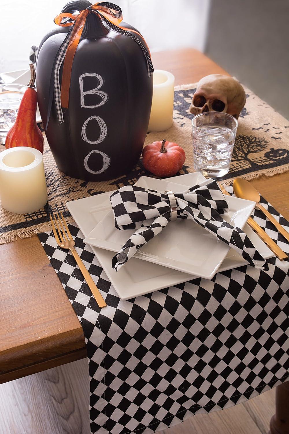 DII Halloween Tabletop, Harlequin Collection, Table Runner, 14x108, Black and Cream