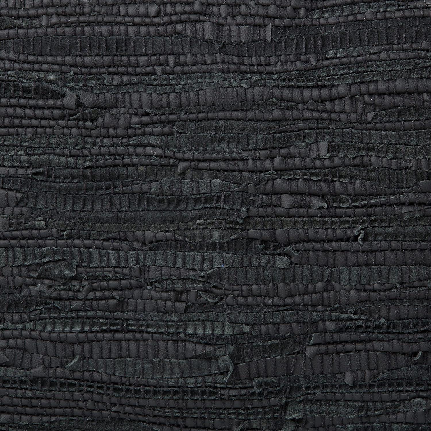 Fredrik Hand-Braided Black Leather Square Pouf Ottoman