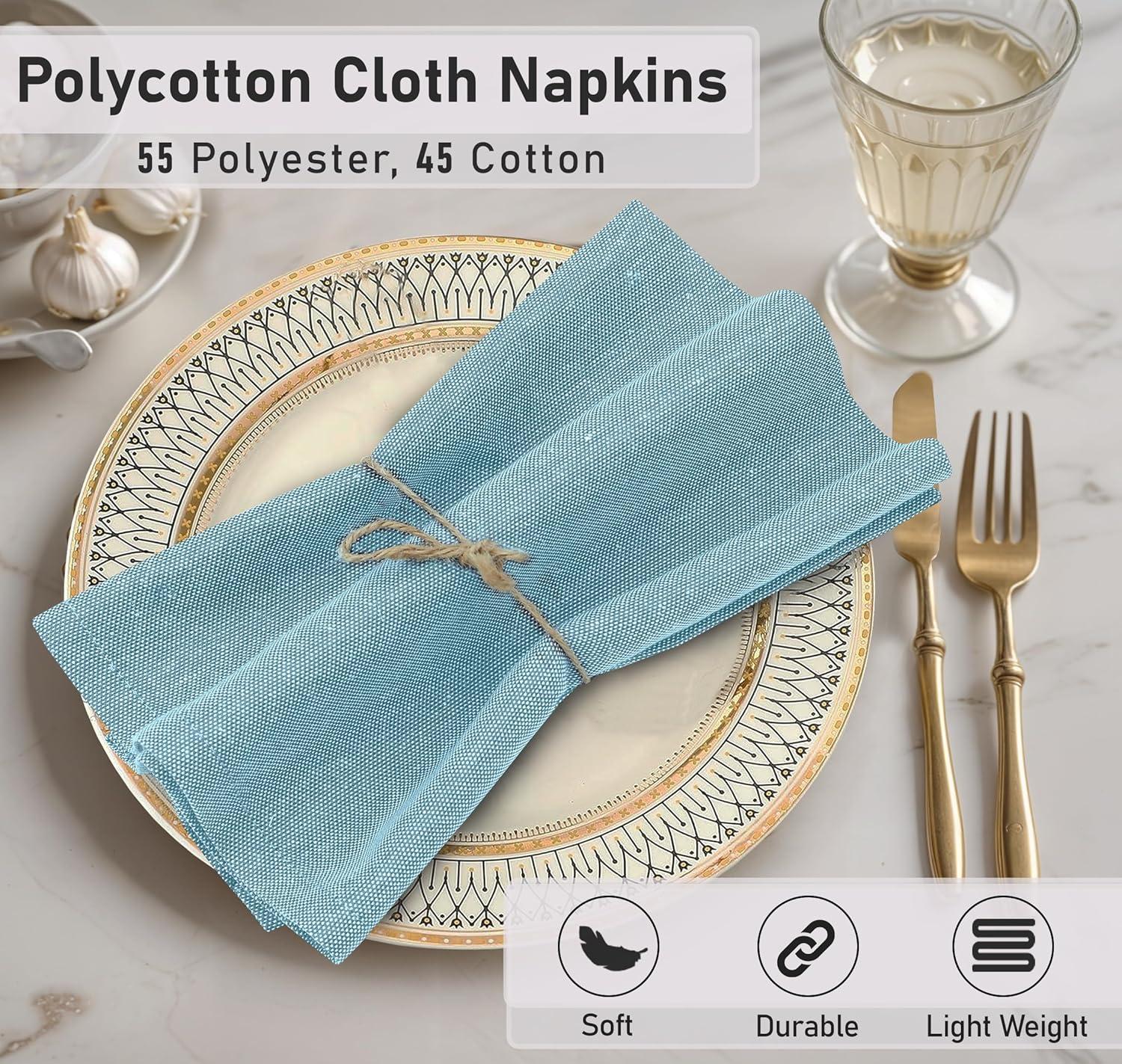Ruvanti Poly Cotton Square Cloth Napkins Chambray Fabric (Set of 12)
