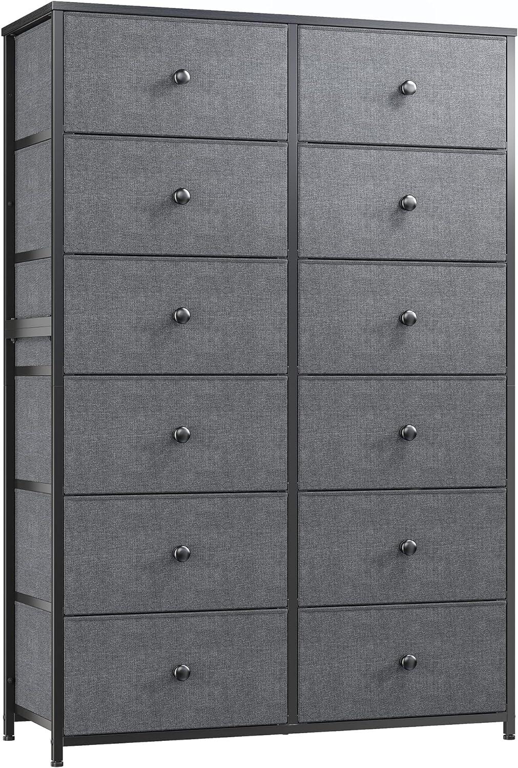 TiaGOC Dresser for Bedroom with 12 Drawers, Large Tall Dressers for Bedroom with Wooden Top and Metal Frame, Bedroom Dresser Dressers & Chests of Drawers Clearance, 40.6" W x 11.8" D x 43.7" H, Gray