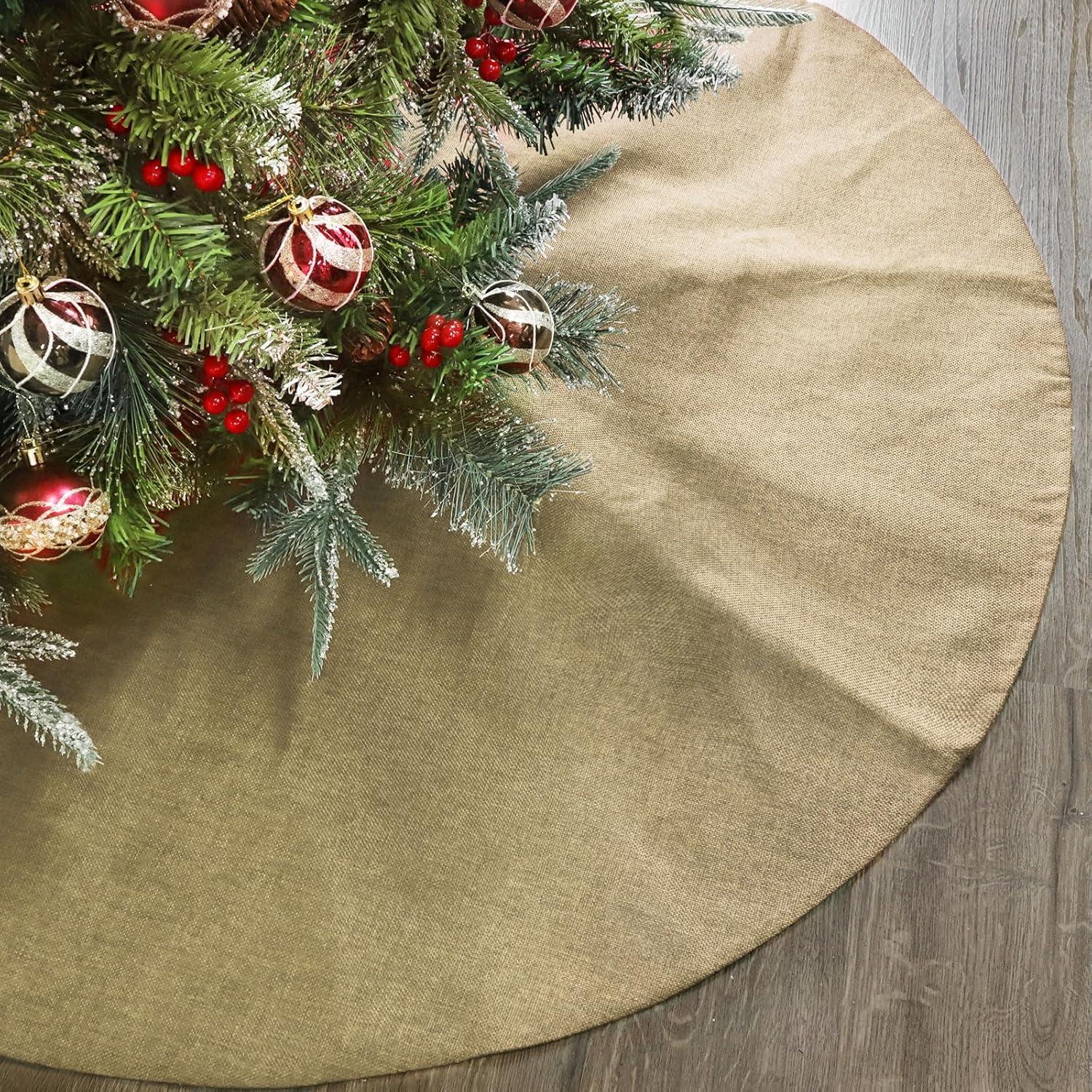 Large Rustic Brown Burlap Double-Layer Christmas Tree Skirt