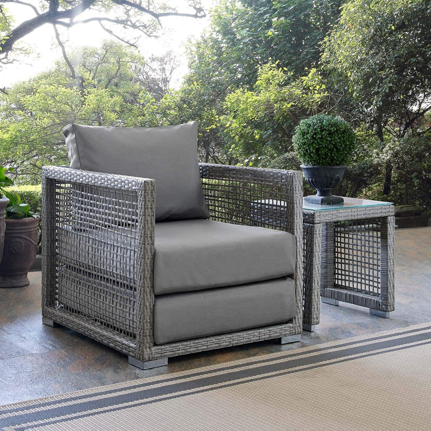 Modern Contemporary Urban Design Outdoor Patio Balcony Garden Furniture Lounge Chair Armchair, Rattan Wicker, Grey Gray