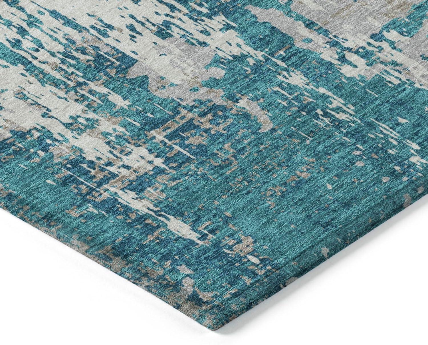 Teal Abstract Flat Woven Washable Indoor Outdoor Rug