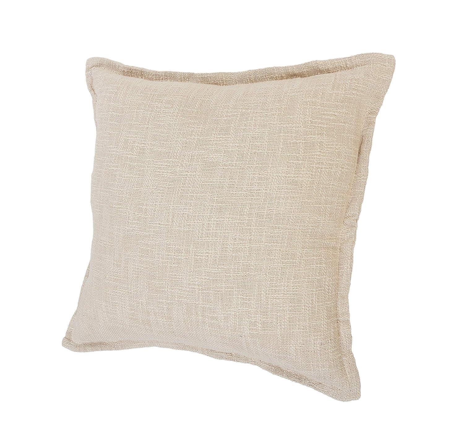 Ox Bay 20" x 20" Hand-Woven Beige Solid Organic Cotton Pillow Cover
