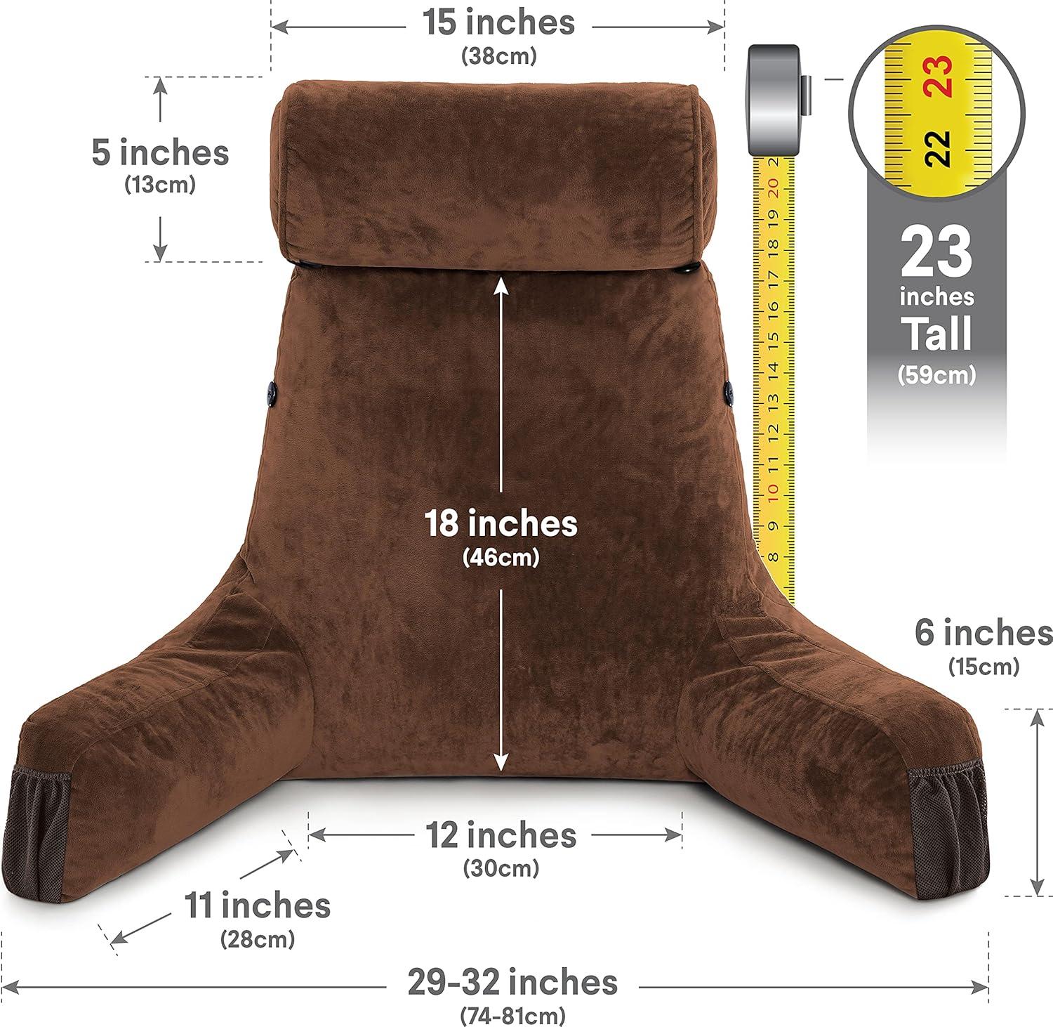 Husband Pillow Medium Chocolate Brown, Backrest - Detach Neck Roll, Removable Cover