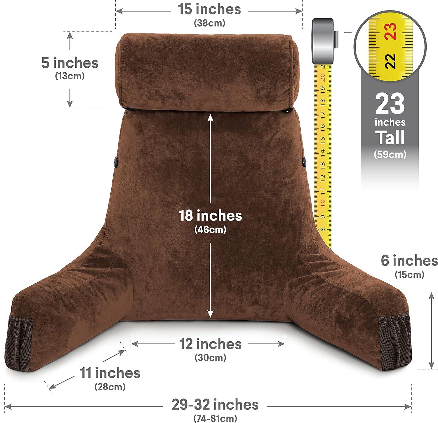 Husband Pillow Medium Chocolate Brown, Backrest - Detach Neck Roll, Removable Cover