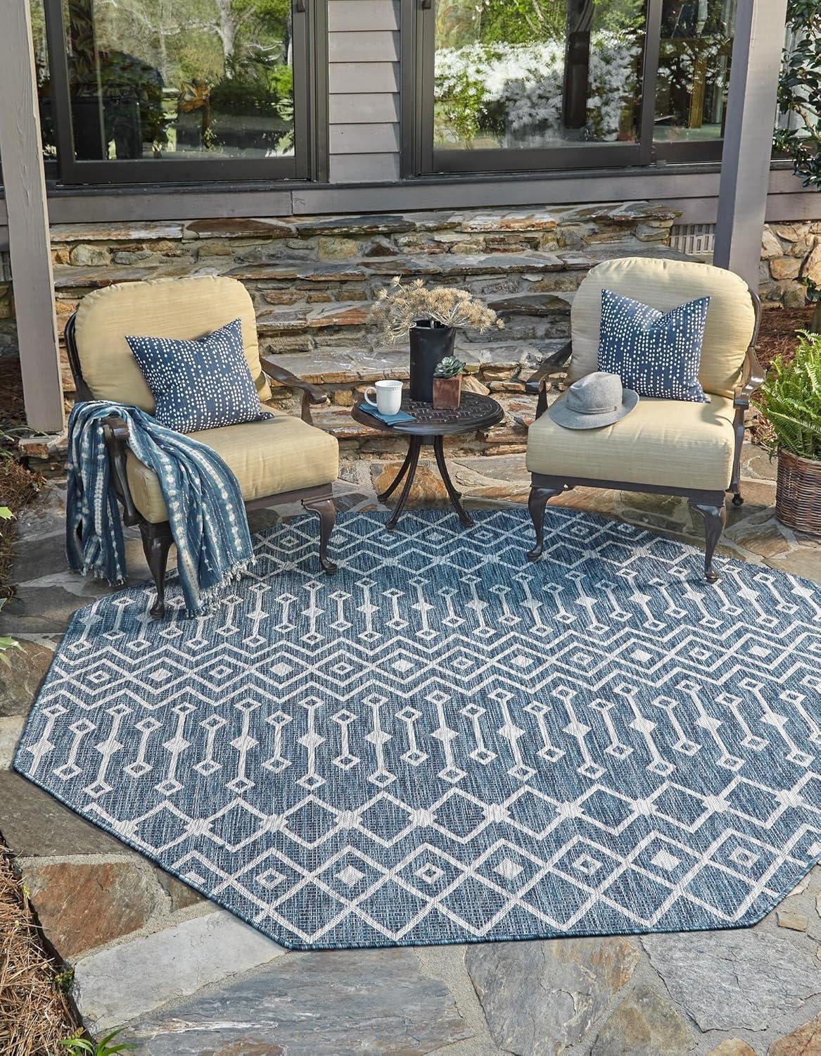 Unique Loom 5' 0 x 5' 0 Octagon Indoor/Outdoor Trellis Blue Area Rug