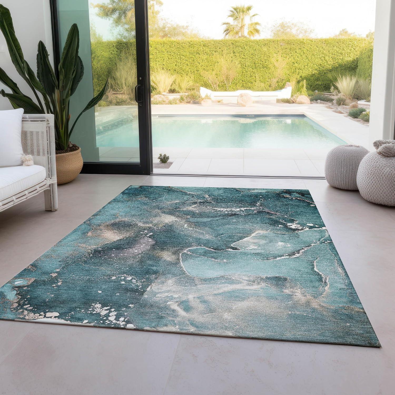 Addison Rugs Chantille ACN518 Teal 2'6" x 3'10" Indoor Outdoor Area Rug, Easy Clean, Machine Washable, Non Shedding, Bedroom, Living Room, Dining Room, Kitchen, Patio Rug