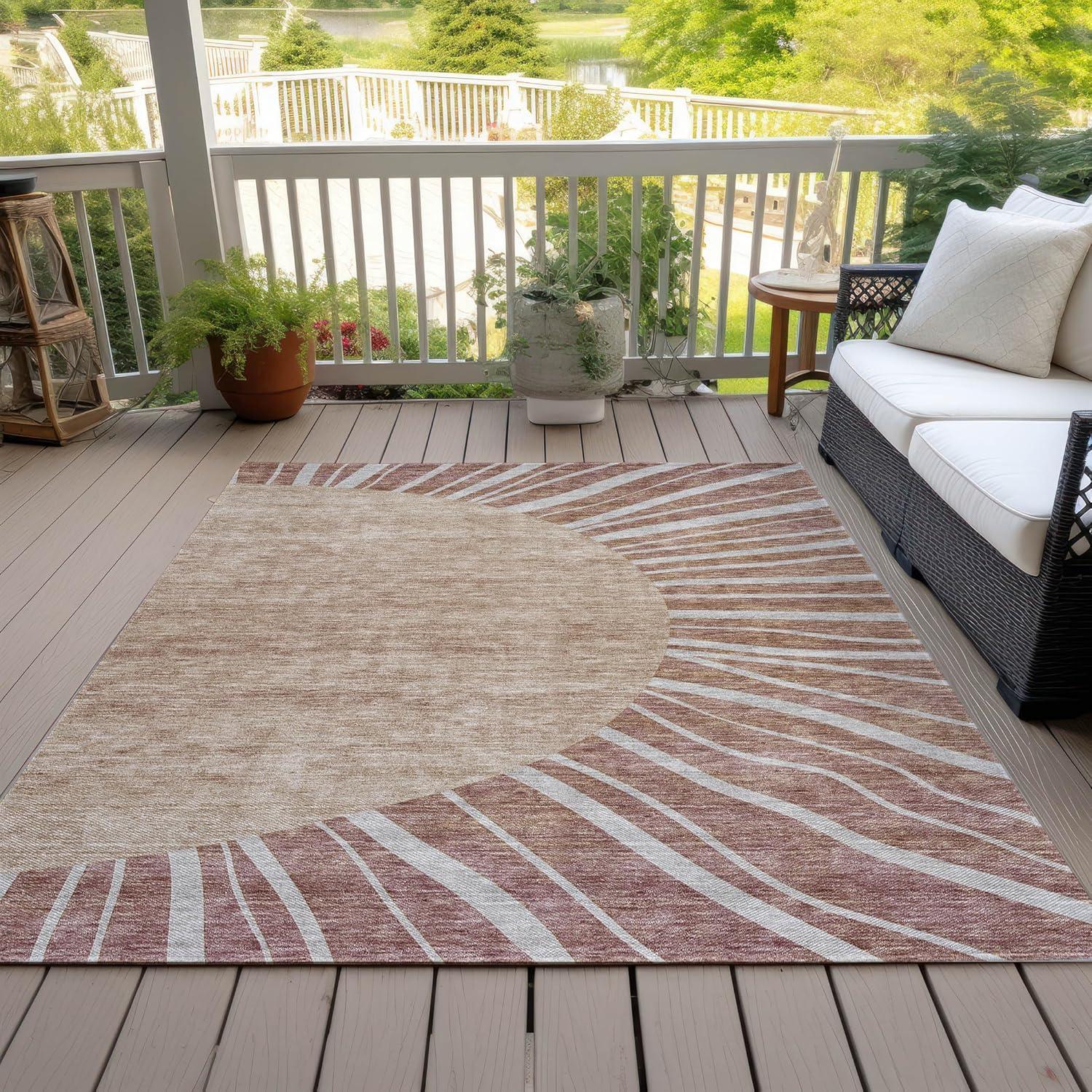 Paprika Abstract Synthetic 3' x 5' Indoor Outdoor Area Rug