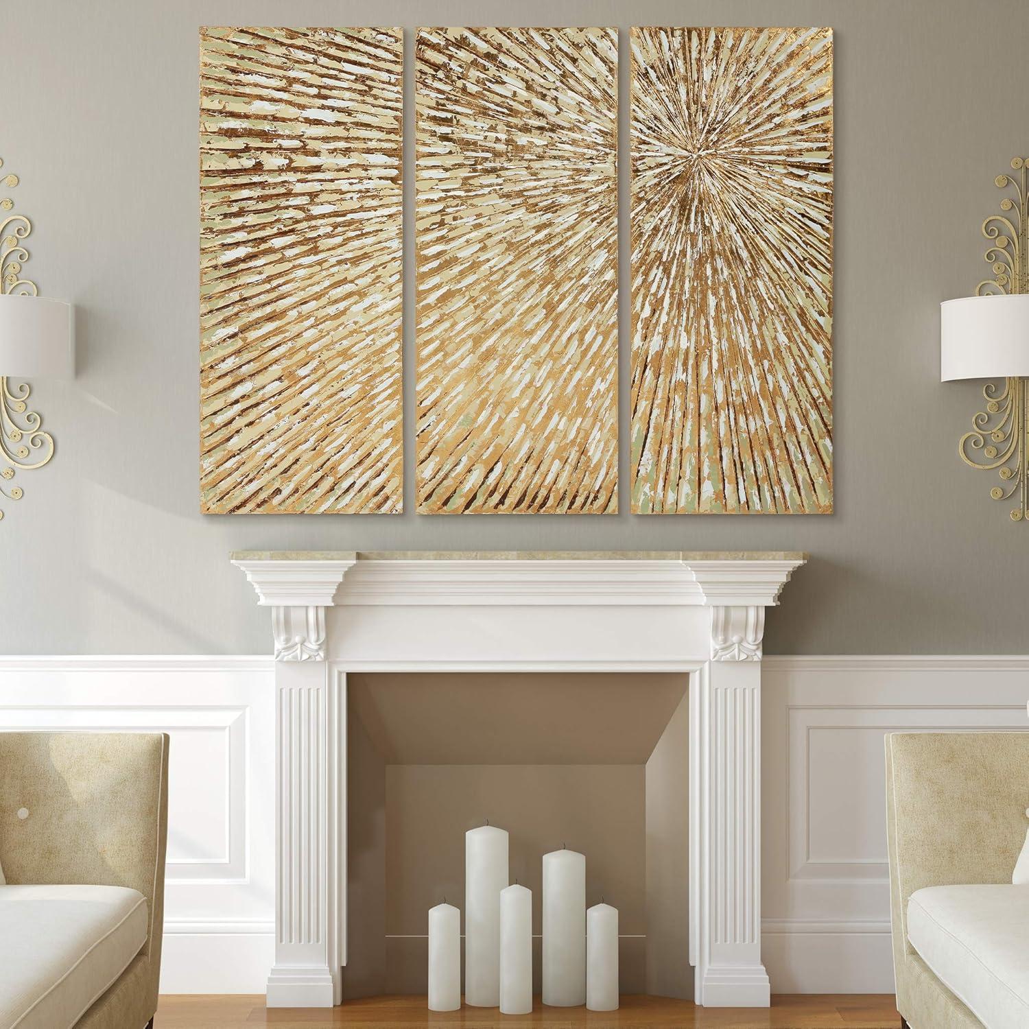 Sunshine Abstract Hand Painted Canvas Wall Art, Set of 3, by Martin Edwards, 48 " x 20 " each.