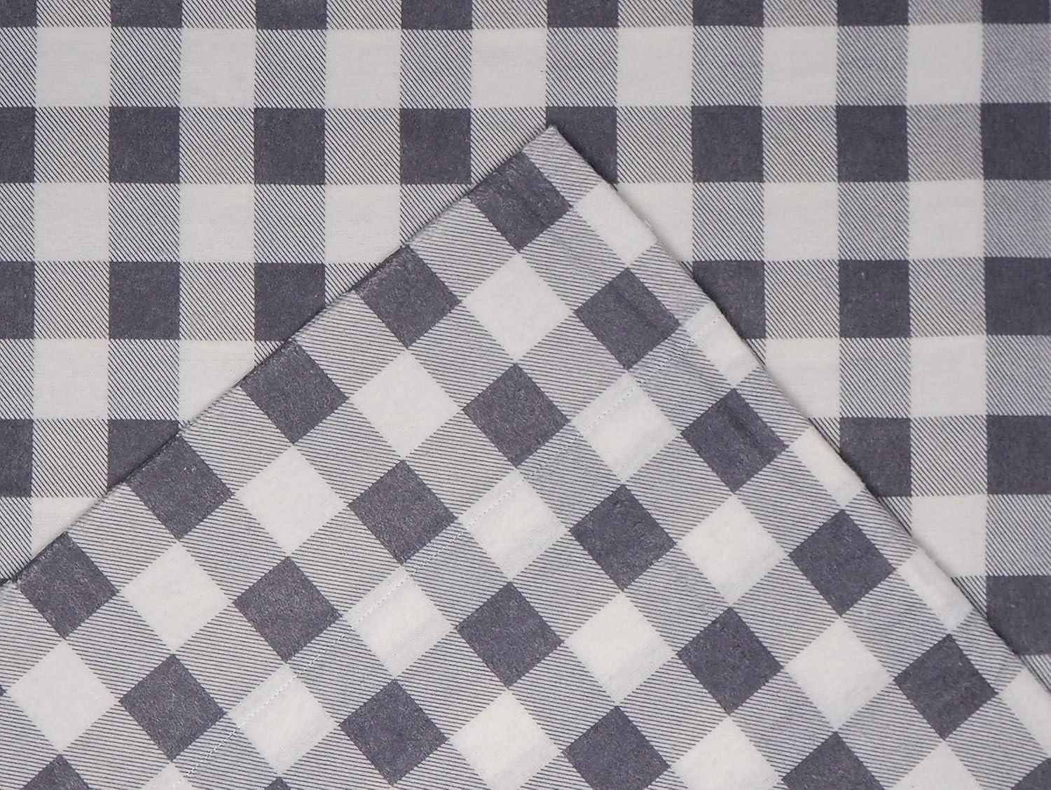 Pointehaven 180 GSM 100% Cotton Grey Checkerboard Printed Flannel Deep Pocket 4 pc Sheet Set, Full