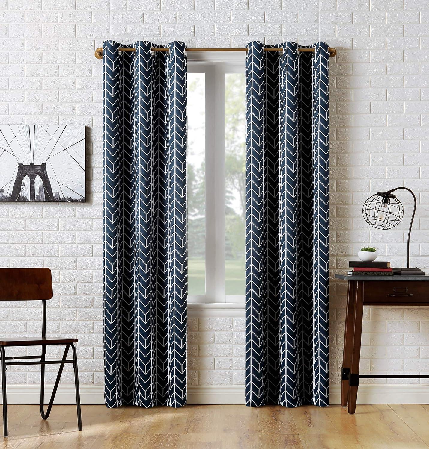 84"x40" Kenwood Chevron Blackout Grommet Top Curtain Panel Navy - Sun Zero: Thermal Insulated, Noise Reduction, Energy Efficient