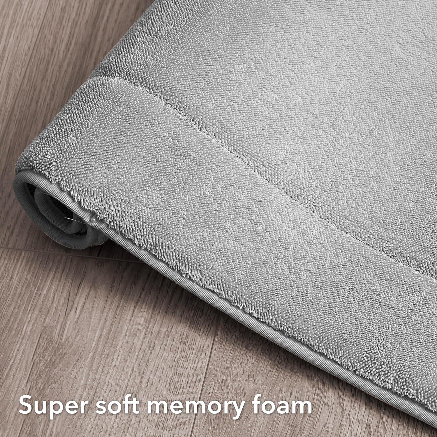 Terry Bath Mats, Set of 2 Memory Foam Bath Rugs, Non-Slip, 100% Polyester, Premium Bathroom Decor, Machine Washable, Measures 17 in. x 24 in. / 20 in. x 32 in., Light Gray