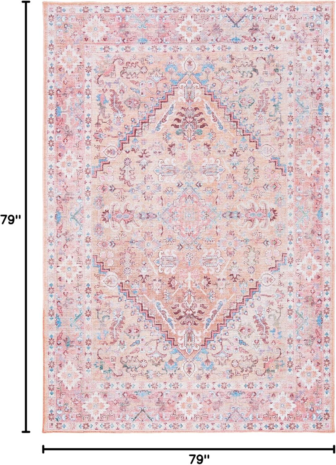 SAFAVIEH Serapi Donald Oriental Machine Washable Area Rug, Beige/Pink, 6'7" x 6'7" Square