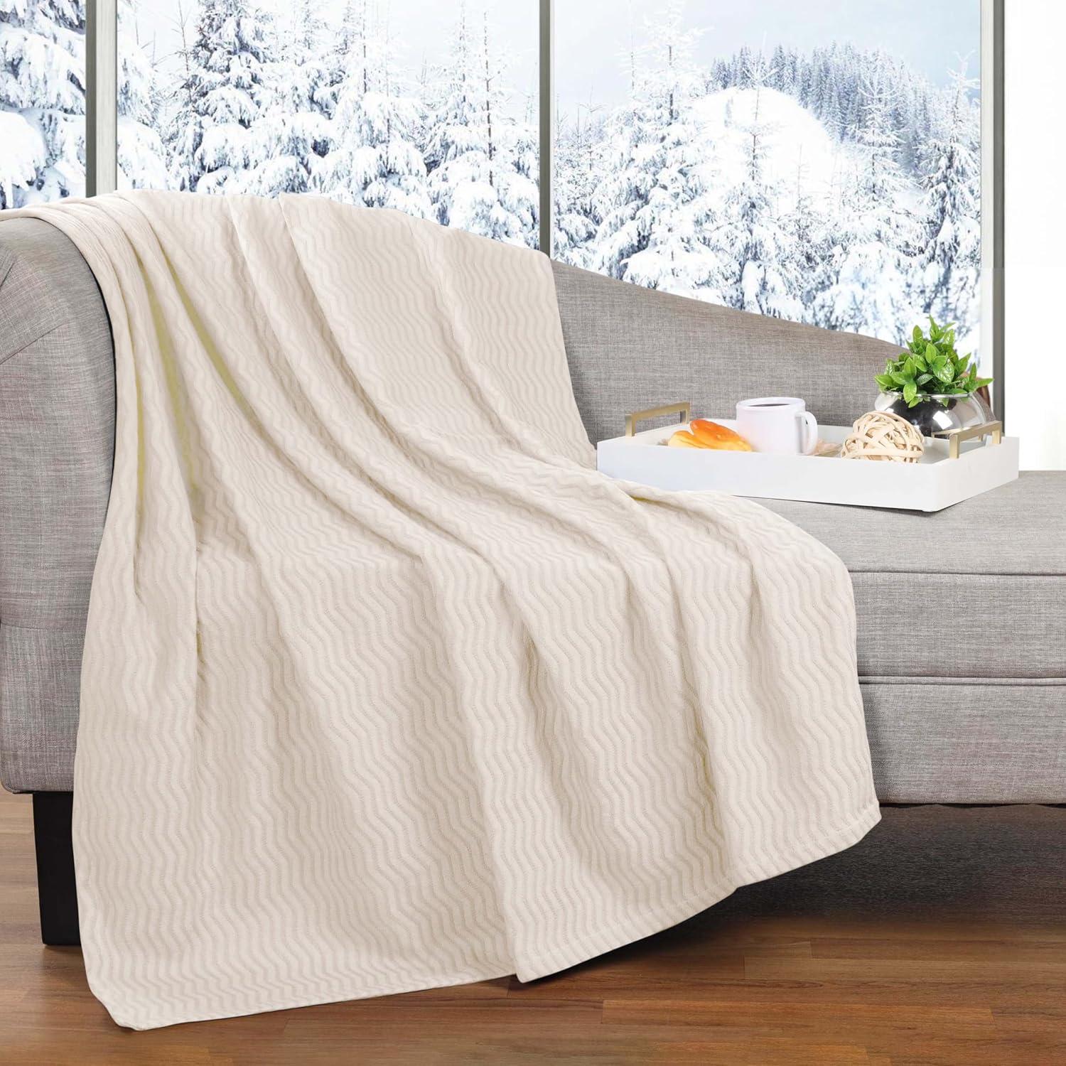 Ivory King Cotton Chevron Woven Blanket