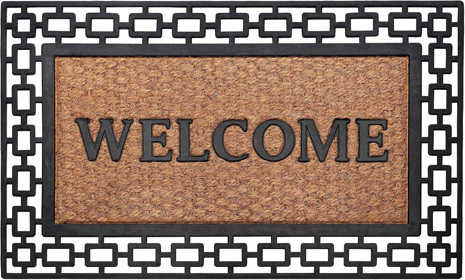 Wrought Iron Rubber Door Mat, 18" L x 30" W, Rectangle, Art Deco