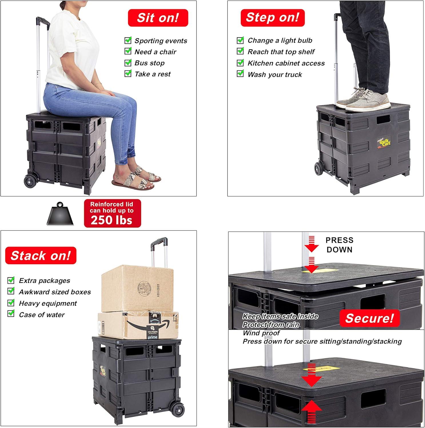 dbest products Quik Cart Collapsible Rolling Crate on Wheels for Teachers Tote Basket 80 lbs Capacity