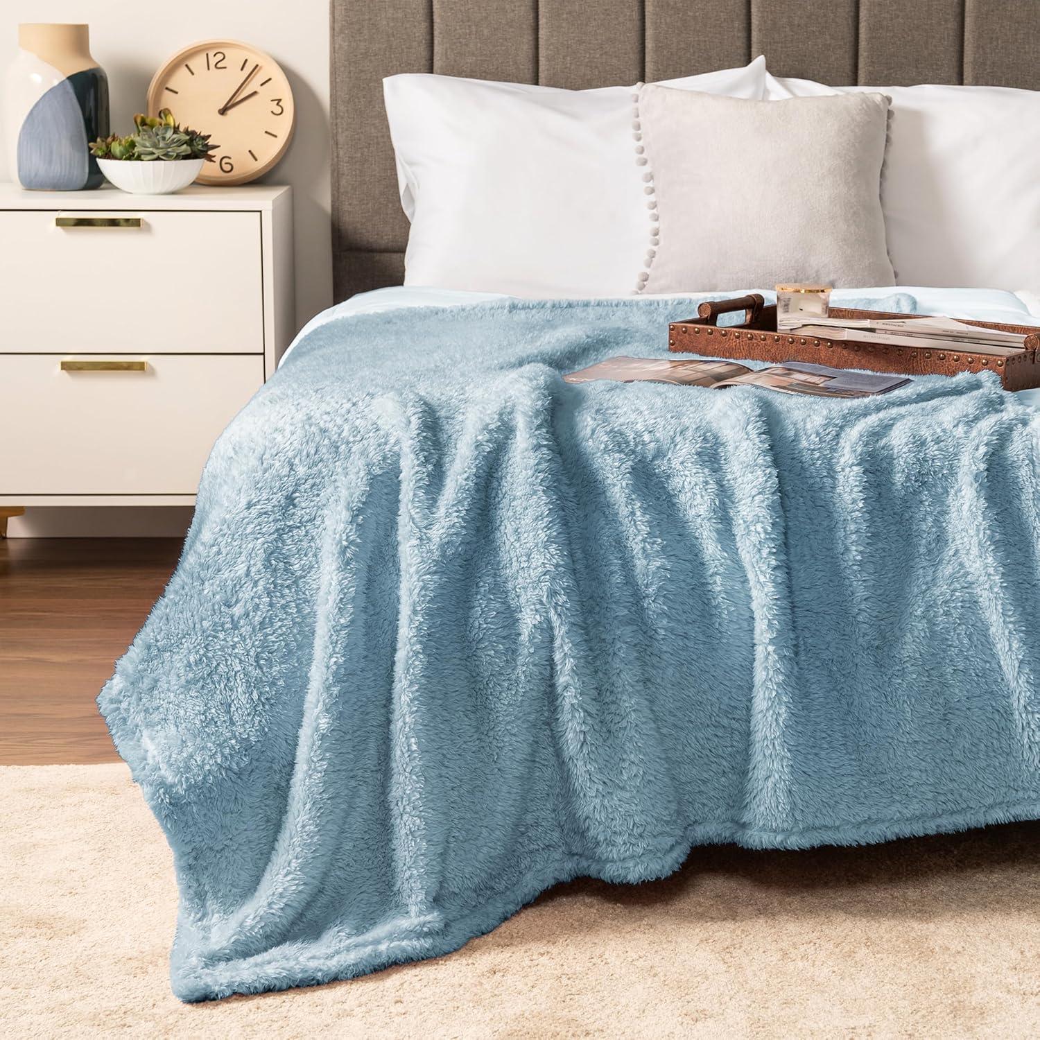 Dusty Blue Twin Sherpa Fleece Throw Blanket