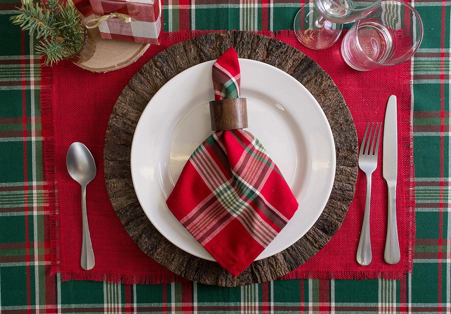 Tango Red Plaid Cotton Christmas Napkin Set, 18x18"