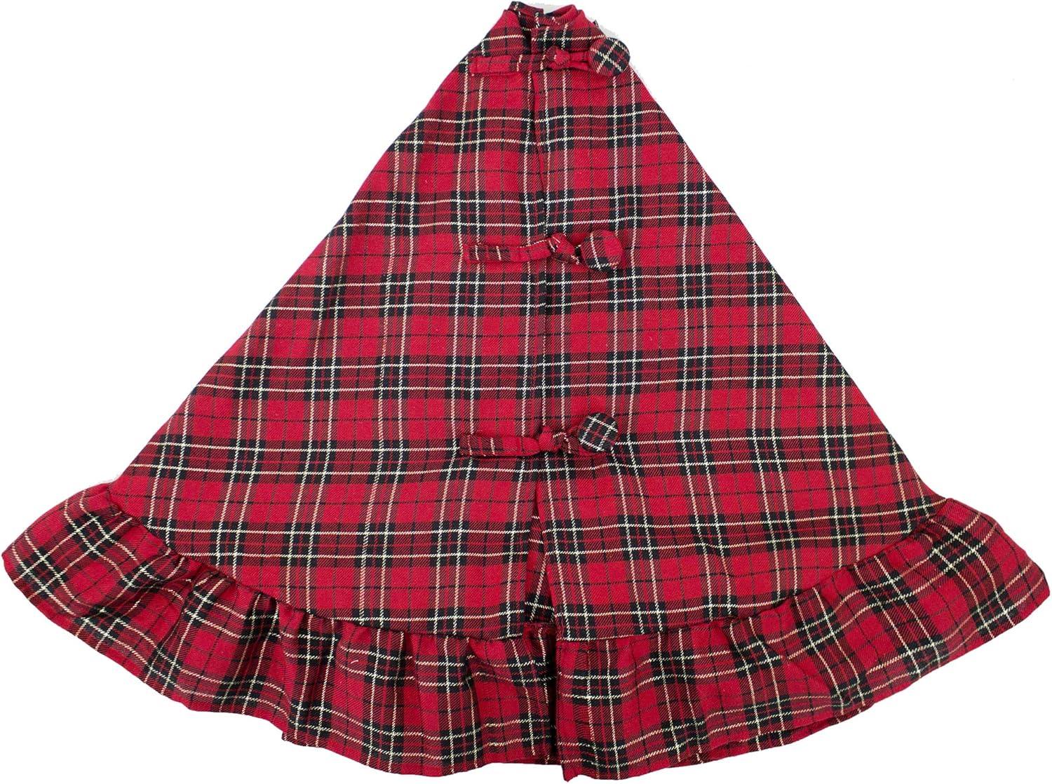 Red and Natural Plaid Ruffle 53" Tree Skirt