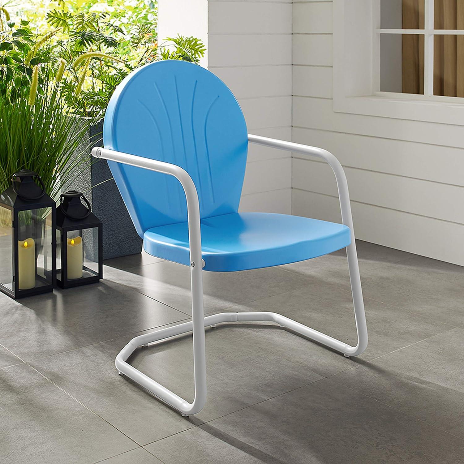 Crosley Furniture Griffith Retro Metal Patio Chair in Sky Blue