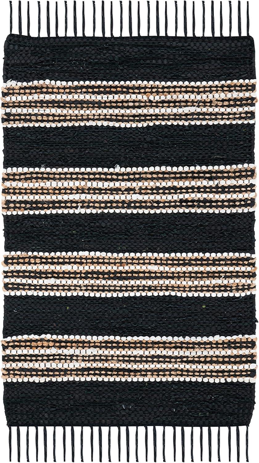 Vintage Leather W/ Fringes VTL601 Hand Woven Indoor Accent Rug - Black/Natural - 2'x3' - Safavieh