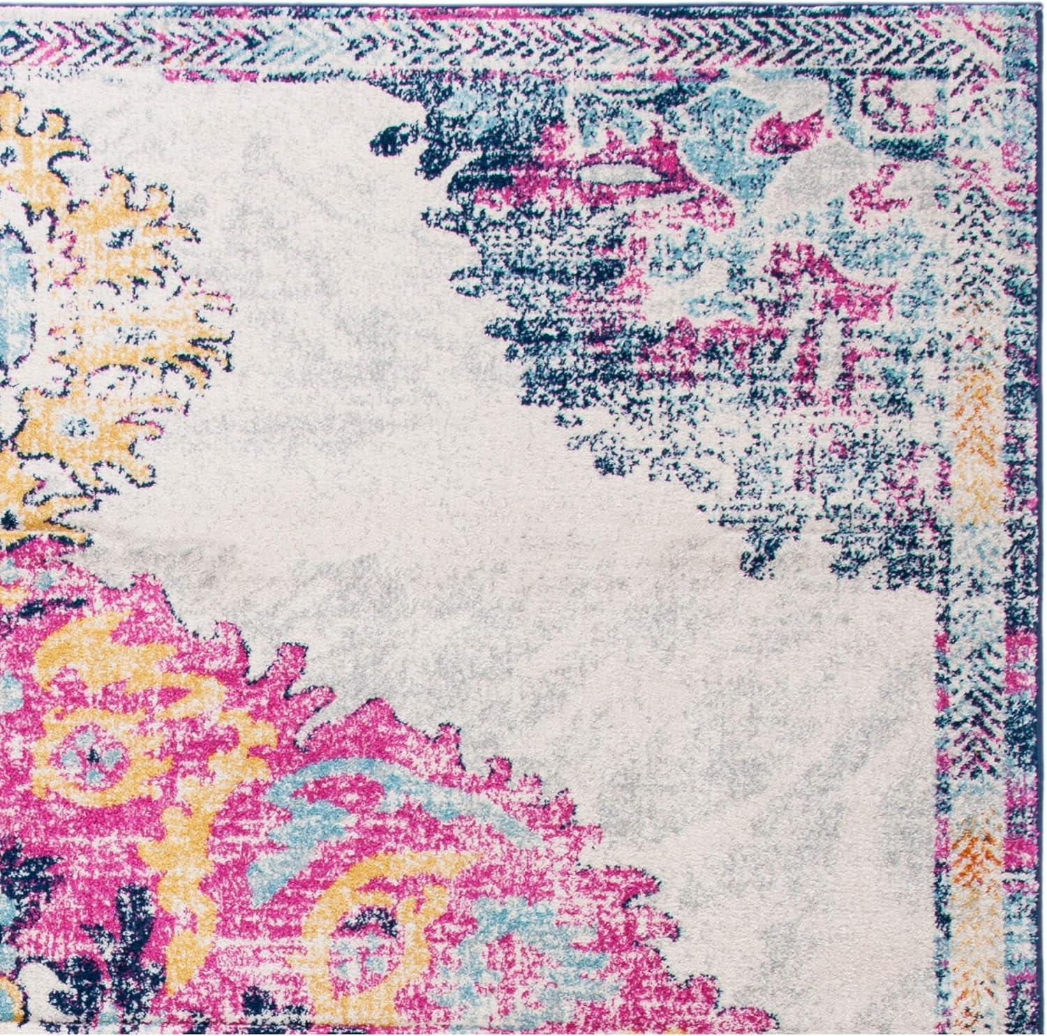 SAFAVIEH Madison Tanesha Distressed Floral Area Rug, Ivory/Fuchsia, 8' x 10'