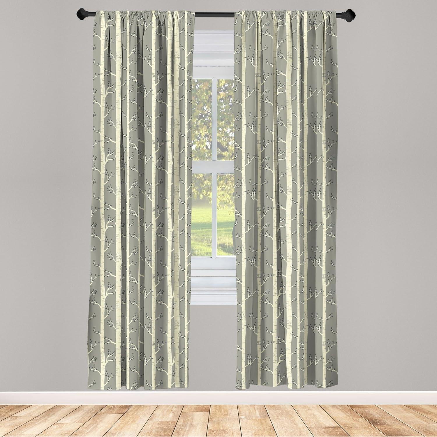 Ambesonne Birch Curtains, Trees Nature Boho Composition, Pair of 28"x95", Pale Yellow and Warm Taupe