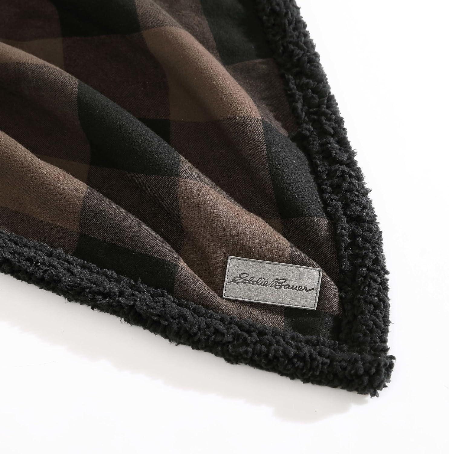 Eddie Bauer Cabin Plaid Flannel/Sherpa Throw Blanket