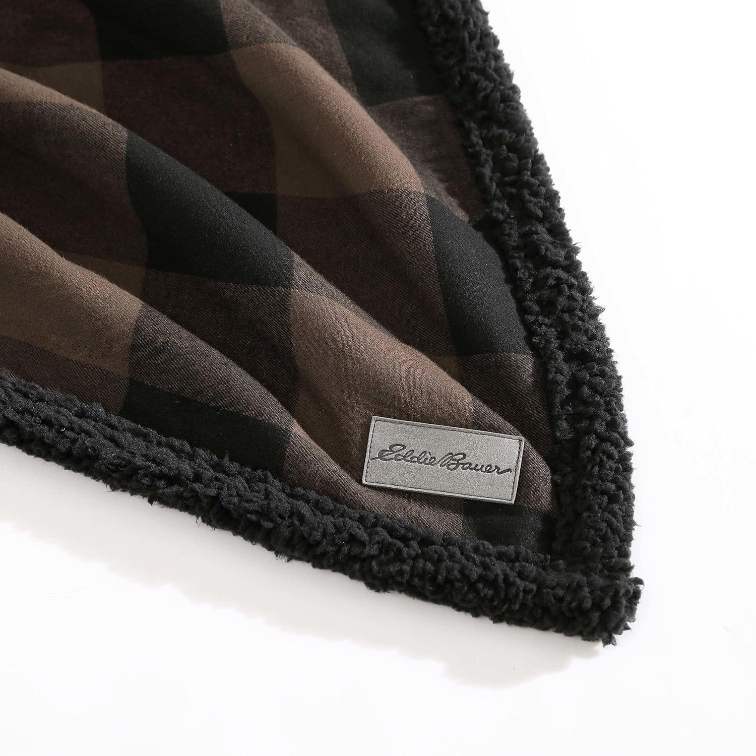 Eddie Bauer Cabin Plaid Flannel/Sherpa Throw Blanket