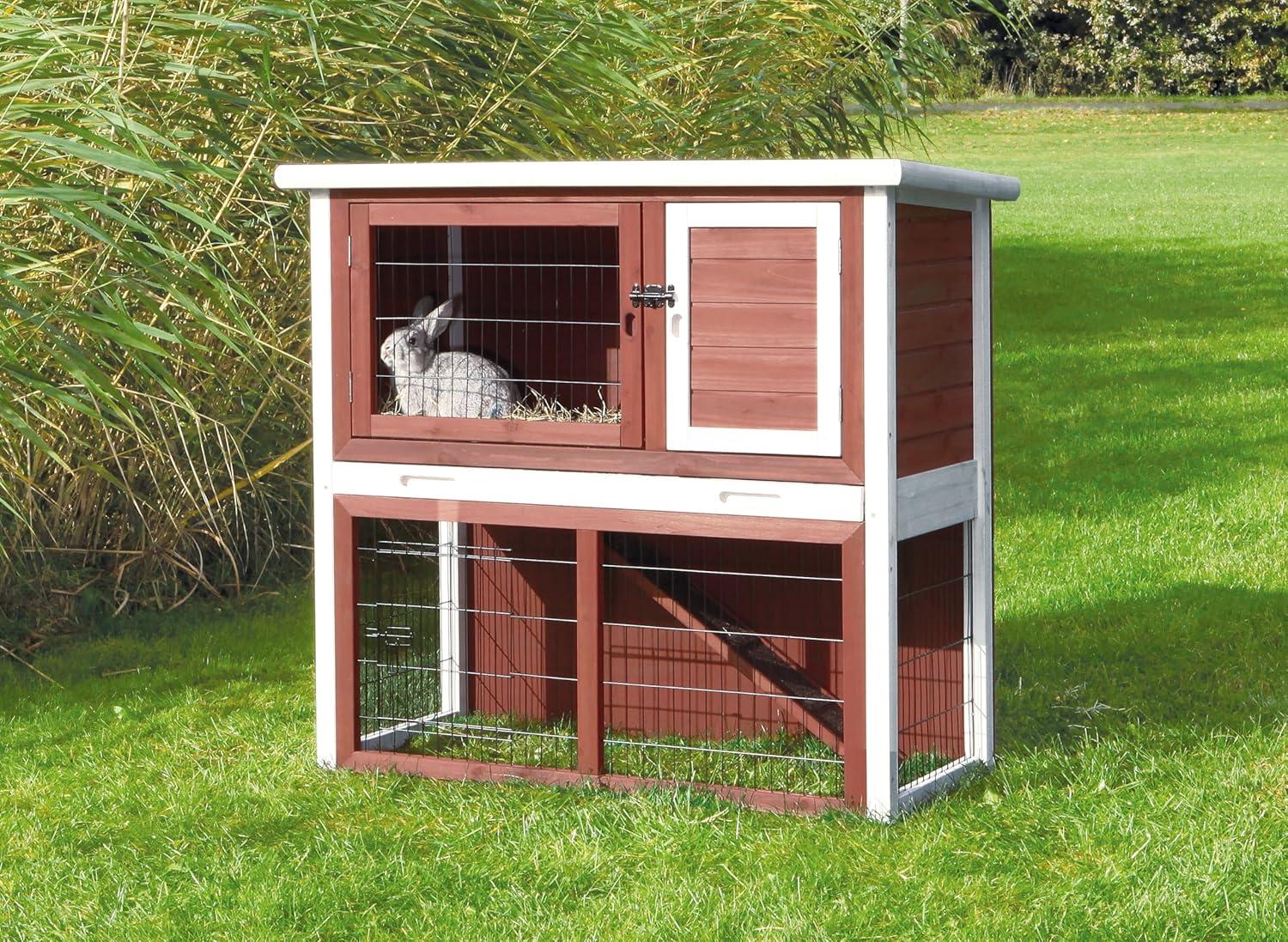 TRIXIE TRIXIE 2-Story Cabin Rabbit Hutch with Run, Ramp, Attic Storage, for Rabbits or Guinea Pigs