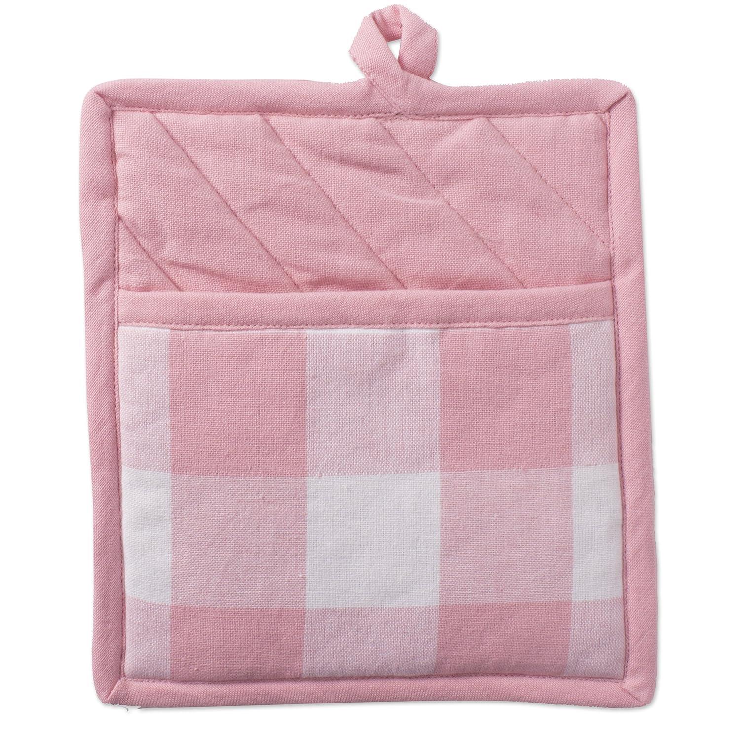 Pink and White Buffalo Check Cotton Potholder Set