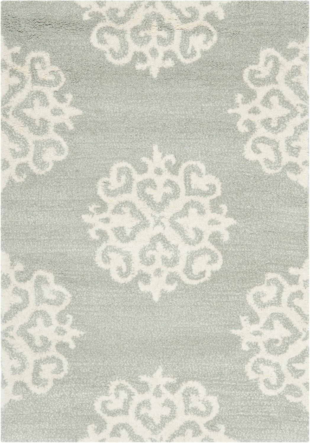 Grey and Ivory Hand-Tufted Wool Area Rug, 5' x 8'