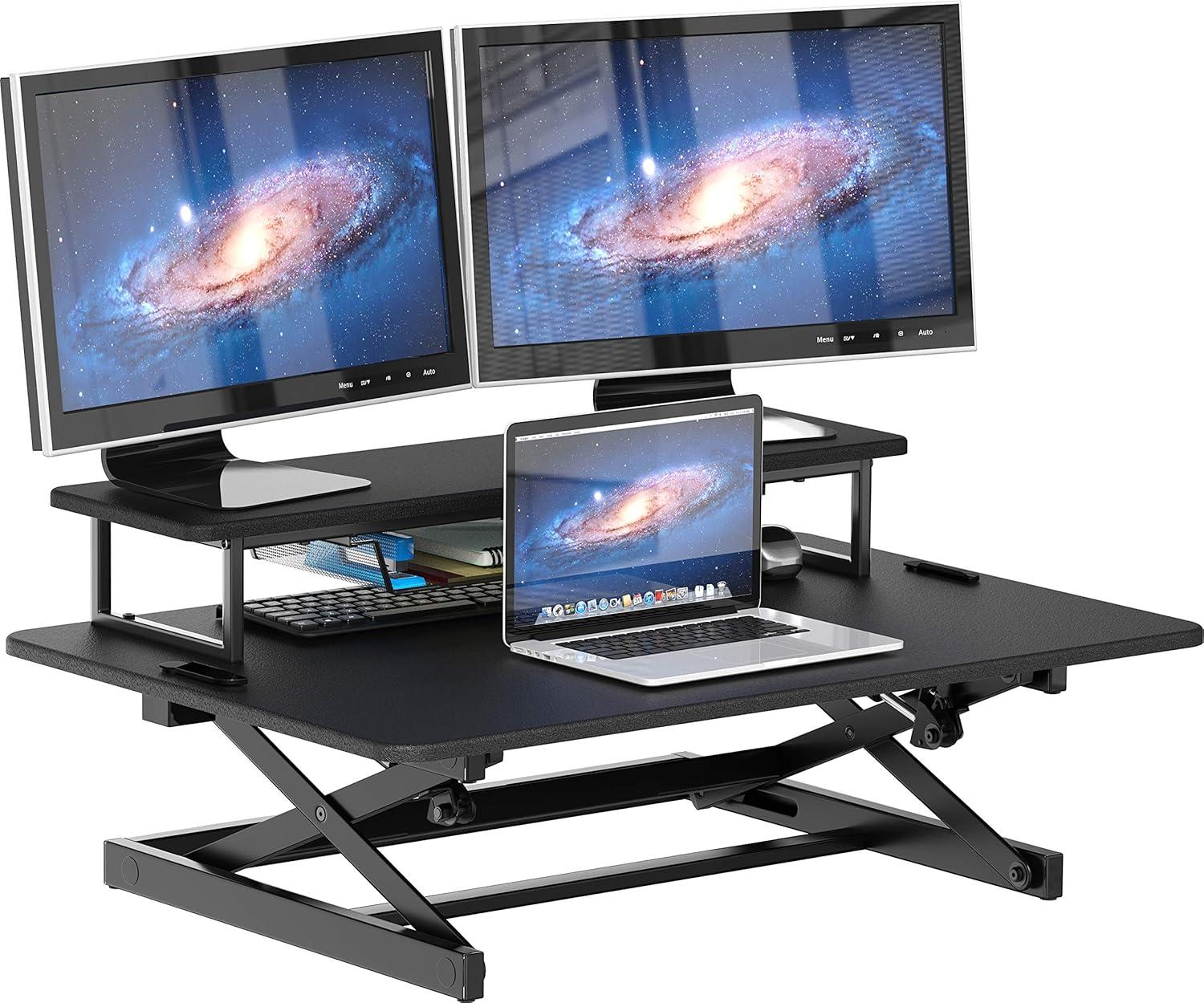 Black 36-Inch Height Adjustable Standing Desk Converter