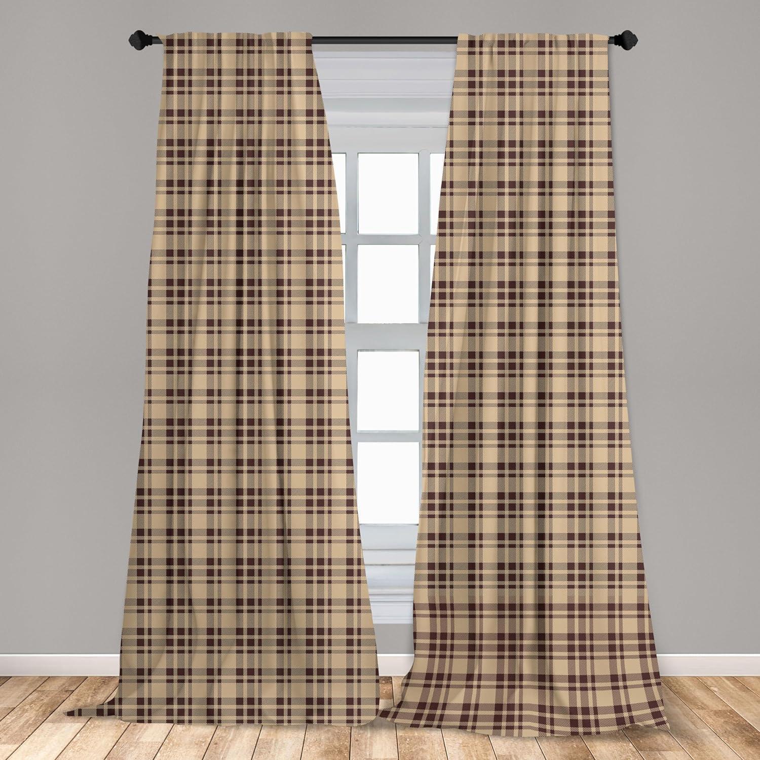 Ambesonne Plaid Curtains, Old Fashioned Tartan, Pair of 28"x63", Tan Brown