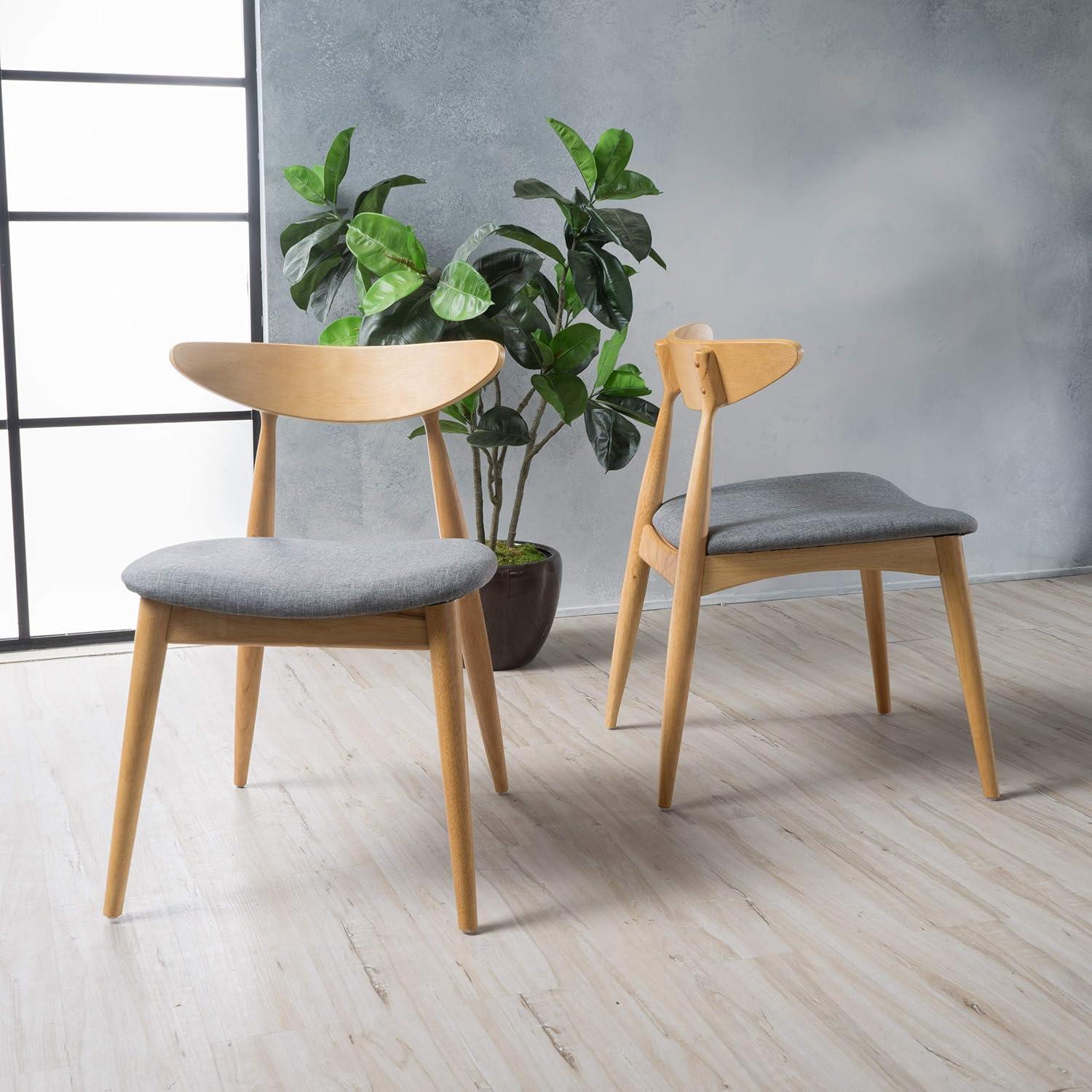 Christopher Knight Home Barron Mid Century Modern Rubberwood Fabric Upholstered Dining Chairs (Set of 2), Gray/Natural Oak