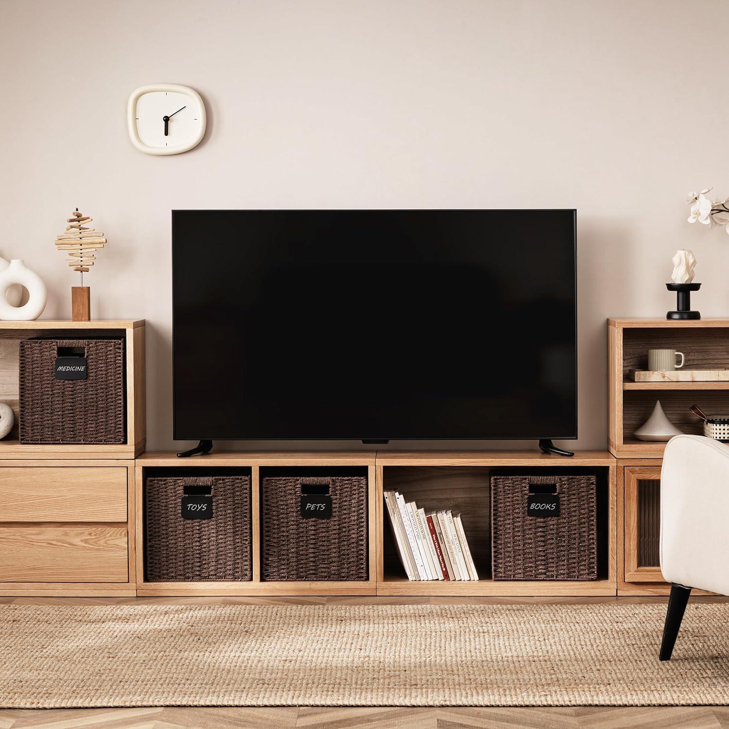 Ornavo Home 2 Pack Paper Wicker Storage Shelf Basket Cube Bin with Handles - 10.5" Inch - Brown