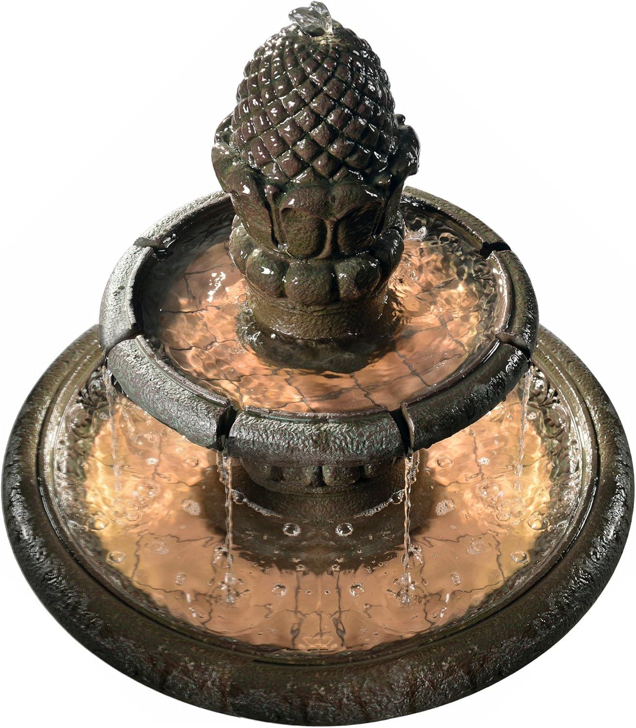 Teamson Home 33.27" Polyresin Cascading Bowls & Stacked Stones LED Fountain: Rust-Resistant, Electric Pump, Ground Freestanding