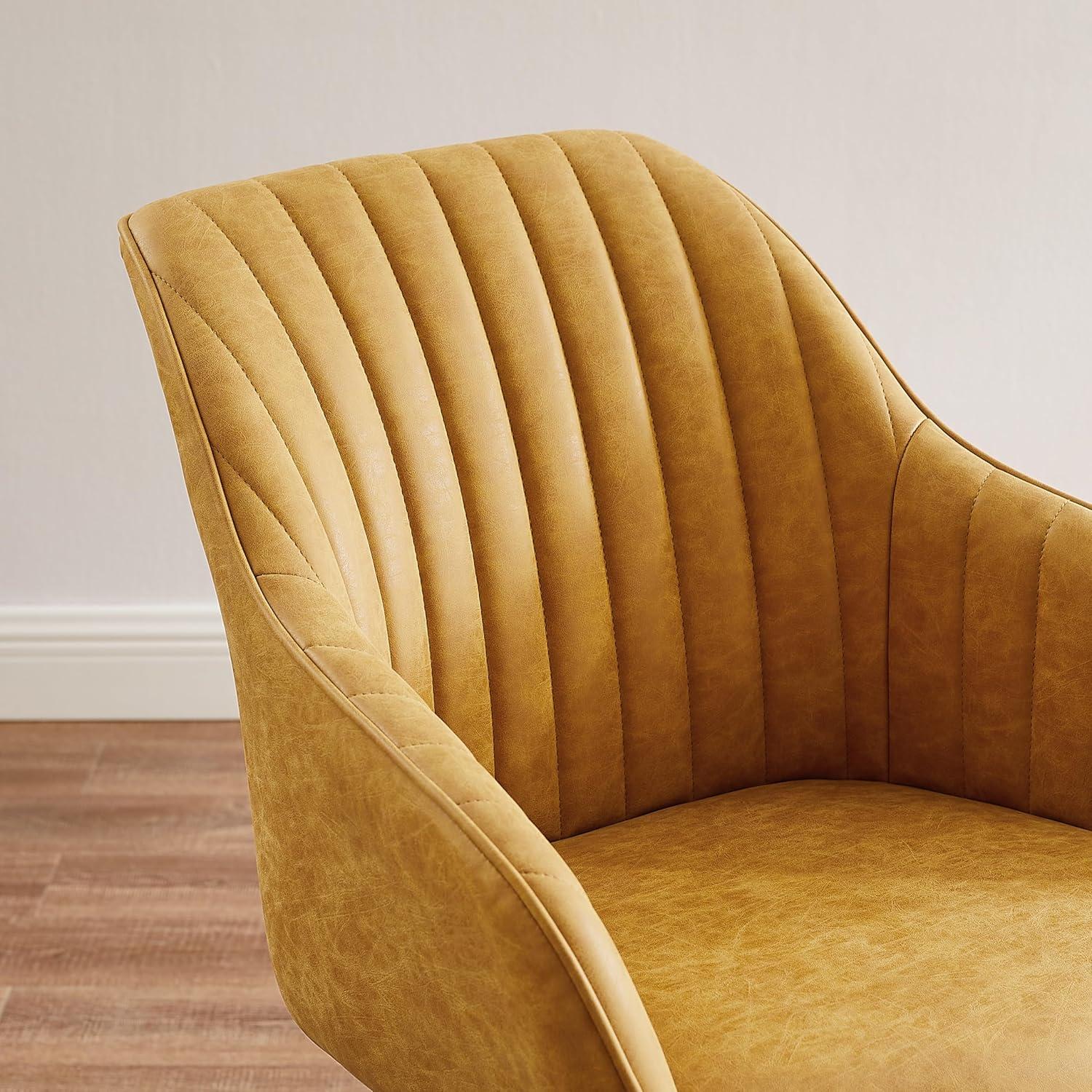 Art Leon Modern Swivel Fabric Accent Desk Chair with Beech Wood Legs, Yellow