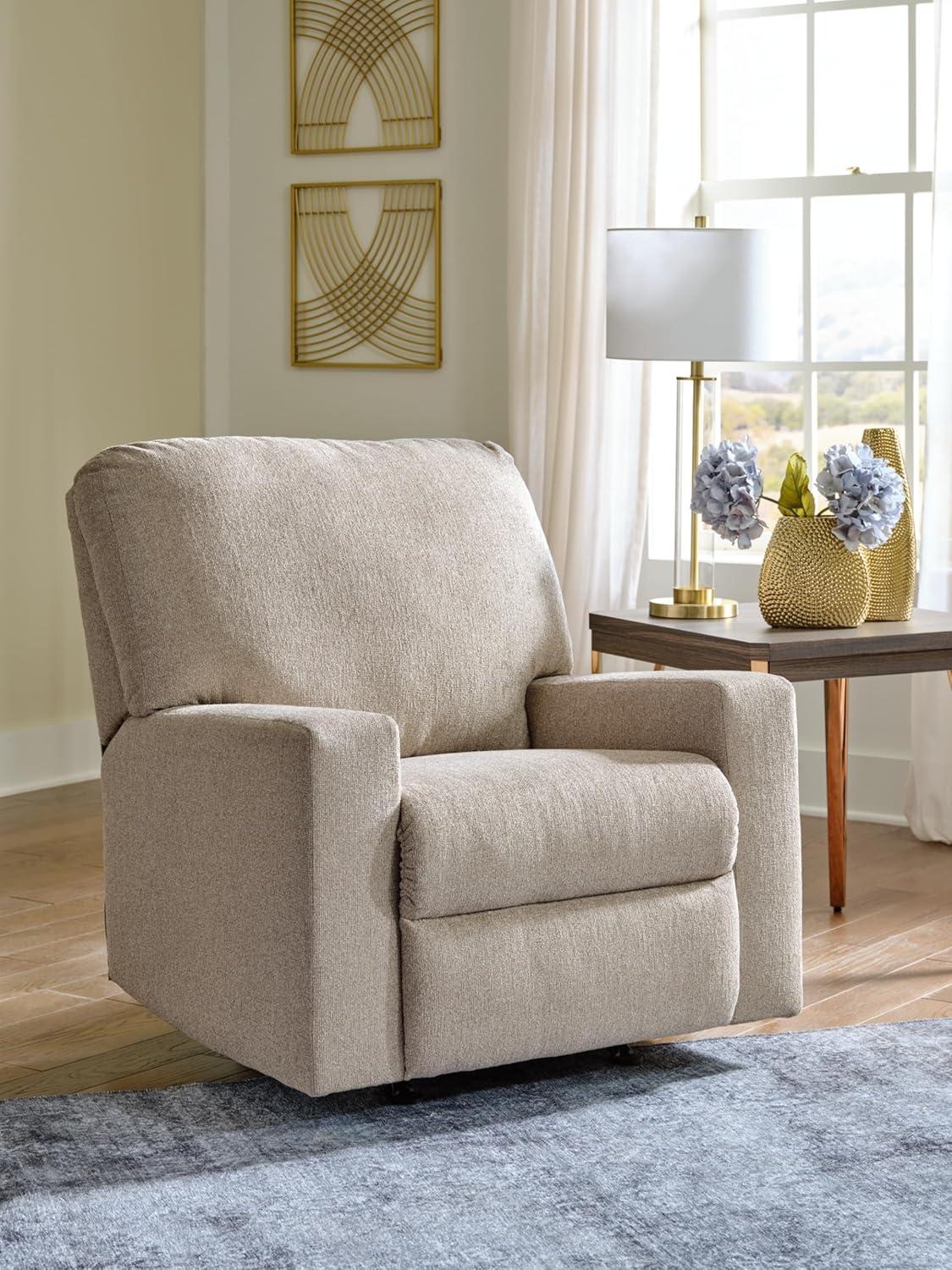 Parchment Beige Contemporary Recliner with Wide Track Arms