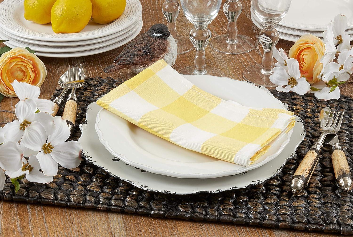 Saro Lifestyle Cotton Blend Buffalo Plaid Table Napkins (Set of 4), Yellow, 20" x 20"