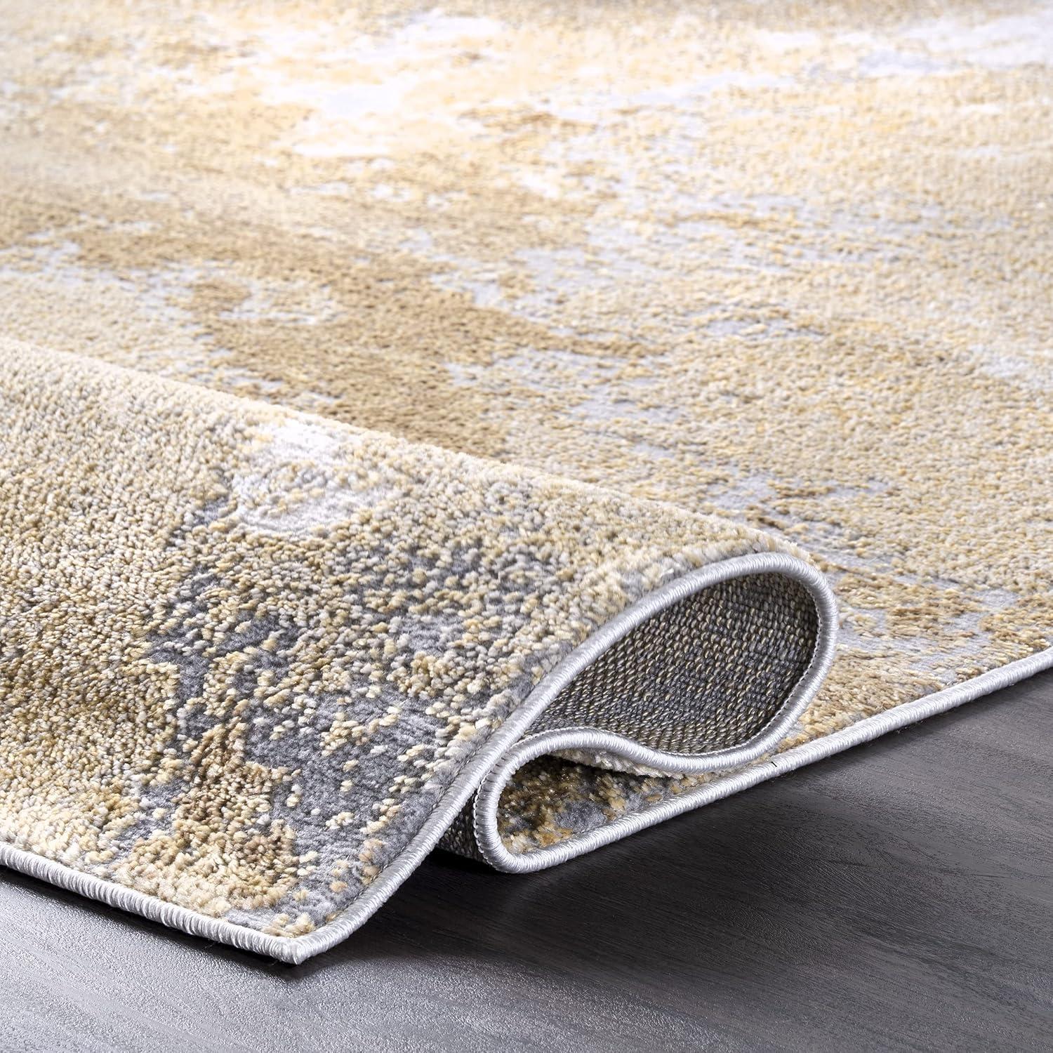 Eco-Friendly Gold Abstract 4'x6' Synthetic Area Rug