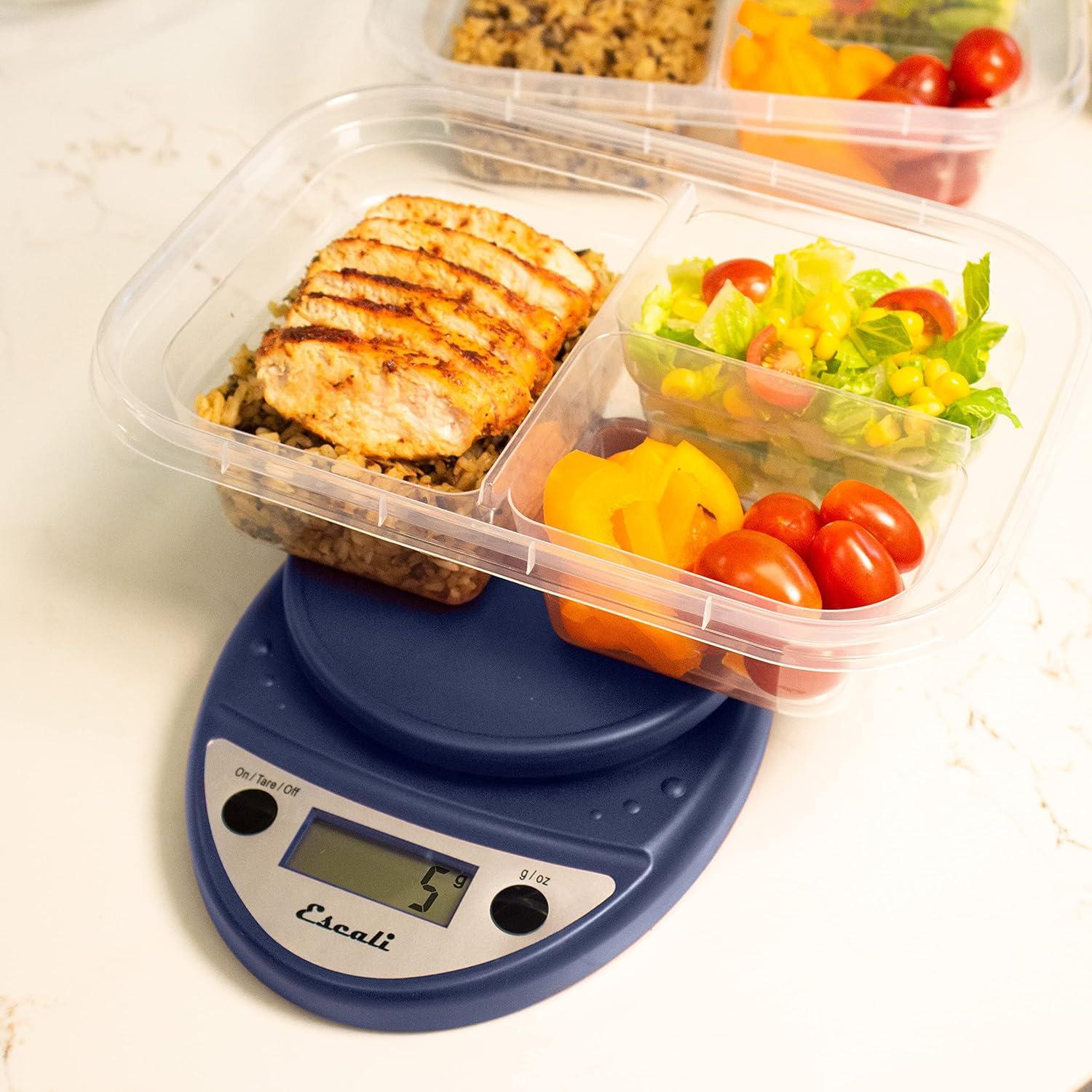 Escali Primo Digital Kitchen Scale Blue: LCD Display, 11 lb Capacity, Automatic Shut-Off, Metric Conversion