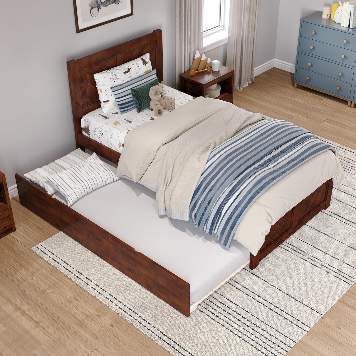 AFI Canyon Walnut Solid Wood Platform Bed with Matching Footboard & Twin-XL Trundle, King