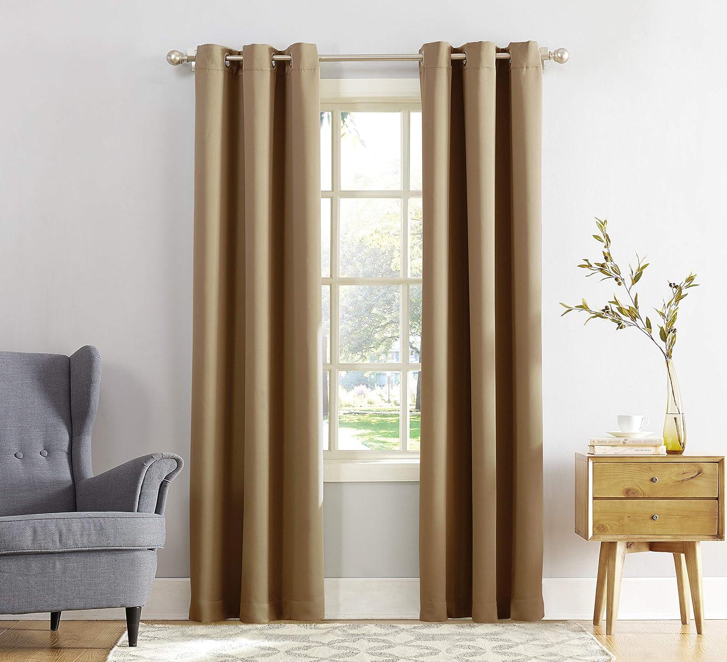 Sun Zero Nolan Energy Efficient Blackout Grommet Curtain Panel, 40"x108", Taupe