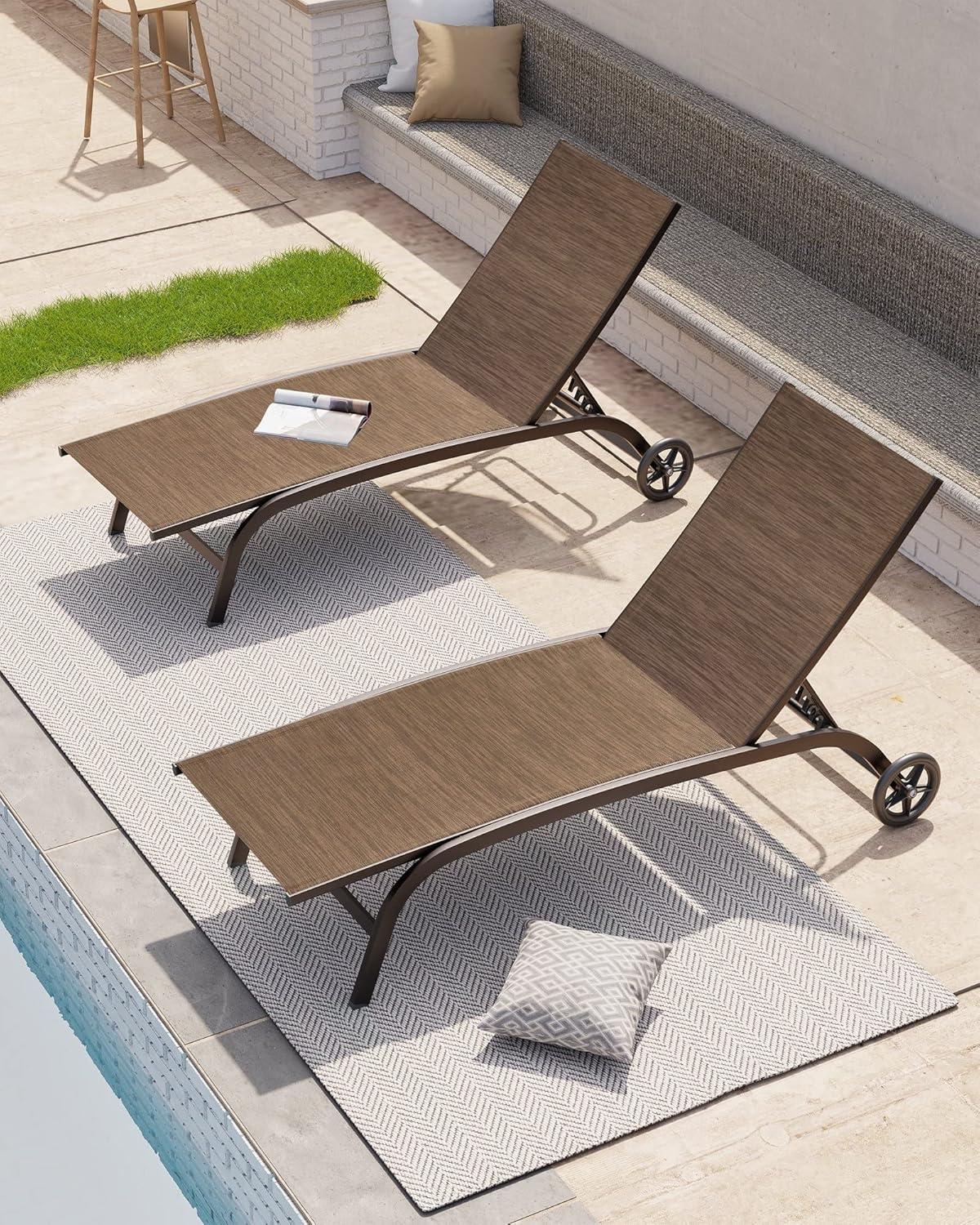 Crestlive Products Aluminum All Weather and Five-Position Chaise Lounge Chair - Set of 2