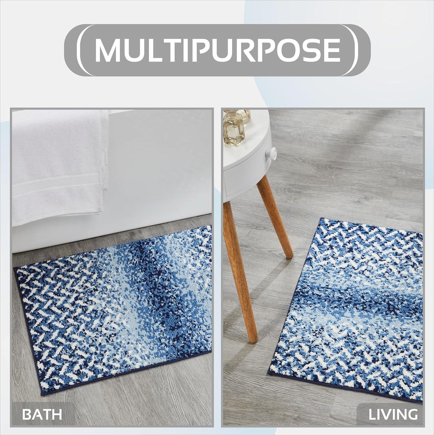 Better Trends Casablanca 100% Micro Polyester Knitted Chevron Pattern 24" Square Bath Rug - Blue