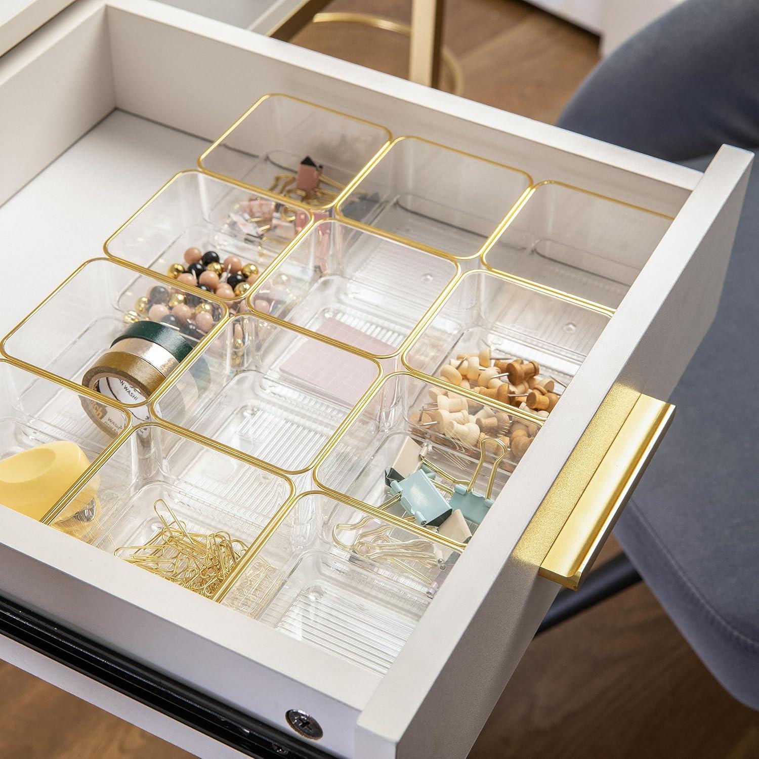 Thomas Martha Stewart Plastic Stackable Office Desk Drawer Organizers with Metallic Trim, 3" x 3"